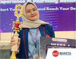 Perwakilan mahasiswa S1 Farmasi,  Zida Naswa Febriana berhasil meraih Juara 1 dalam Kompetisi Patient Counseling Competition (PCC) di Universitas Jember dan Universitas Surabaya (2024)