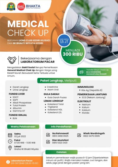 Medical Check Up Bersama Lions Club Kediri Kilisuci dan IIK Bhakta